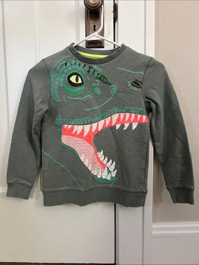 Mini Boden Olive Green Dinosaur Embroidered/Graphic Sweatshirt
